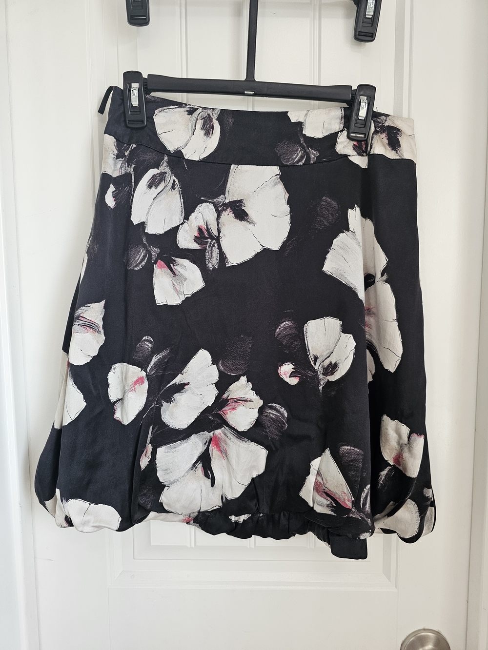 White House Black Market Black Skirt with White & Pink Painterly Floral